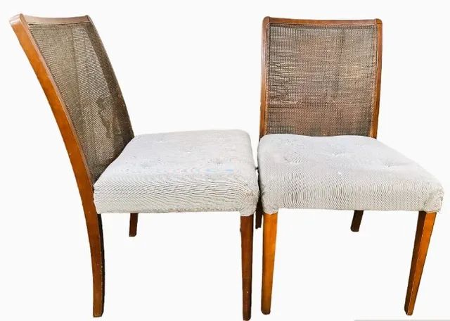 Par Cadeiras Design contemporâneo assento estofado encosto de palha com trama tailandesa * - Foto 3