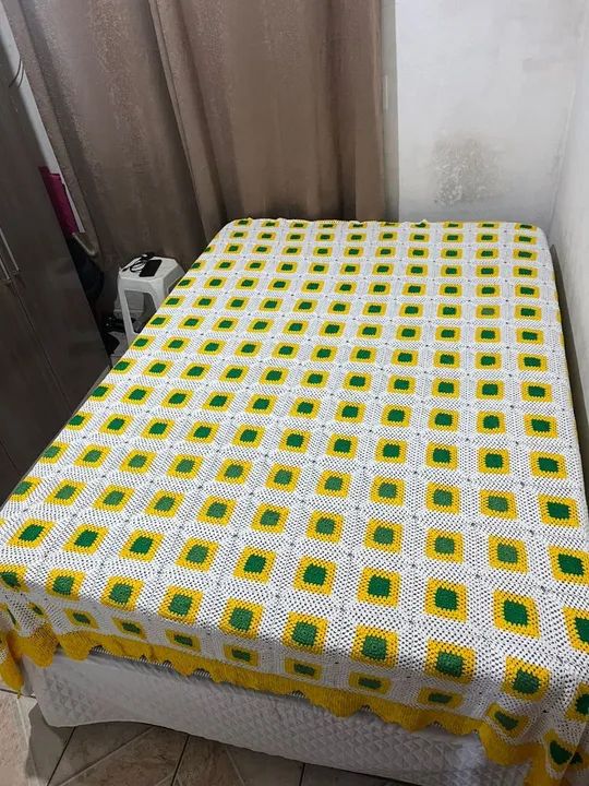 Colcha de Crochê - Verde e Amarelo - Foto 2