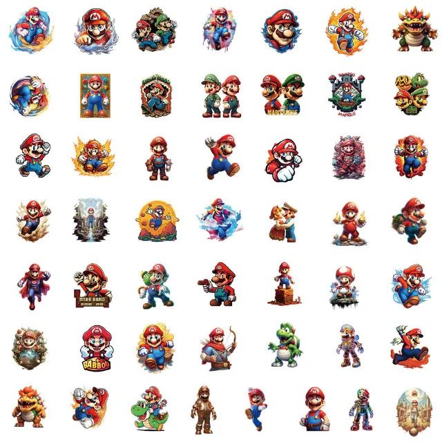 Kit 50 Adesivos de Super Mario Luigi Yoshi Princesa Peach Autocolantes Unidades Pcs Peças - Foto 3