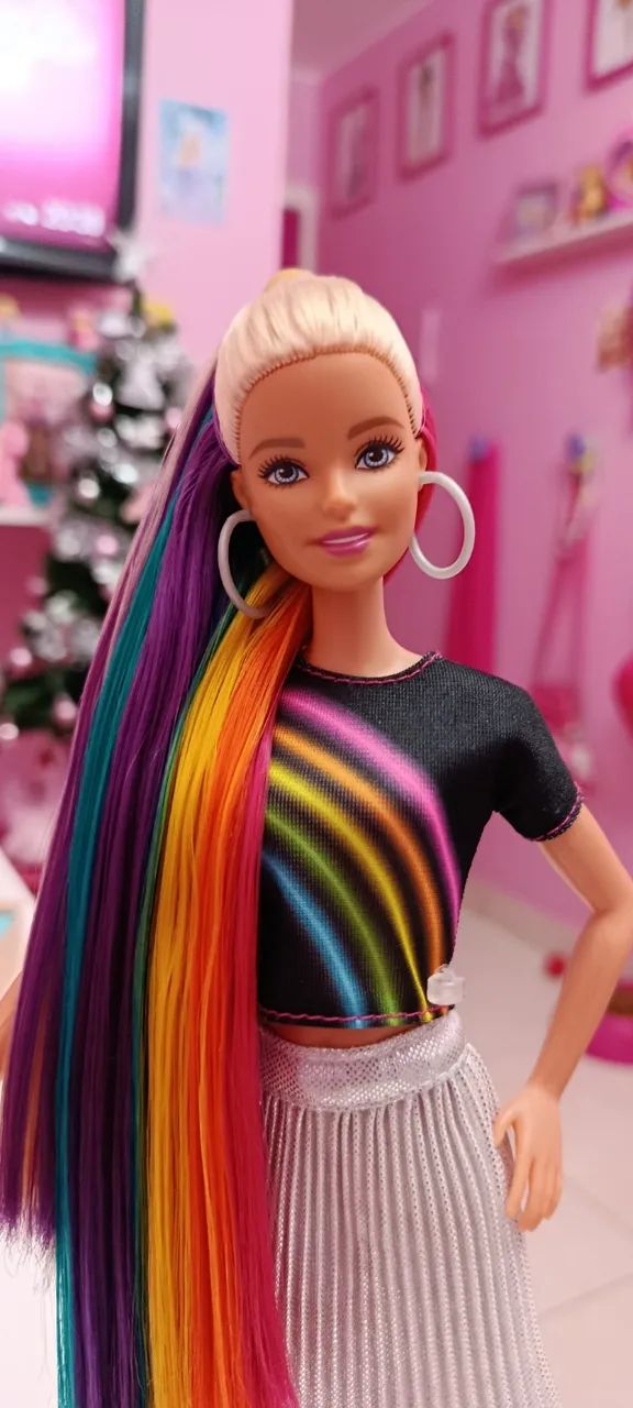 Barbie Rainbow Sparkle Hair - Penteado Arco Íris  - Foto 2