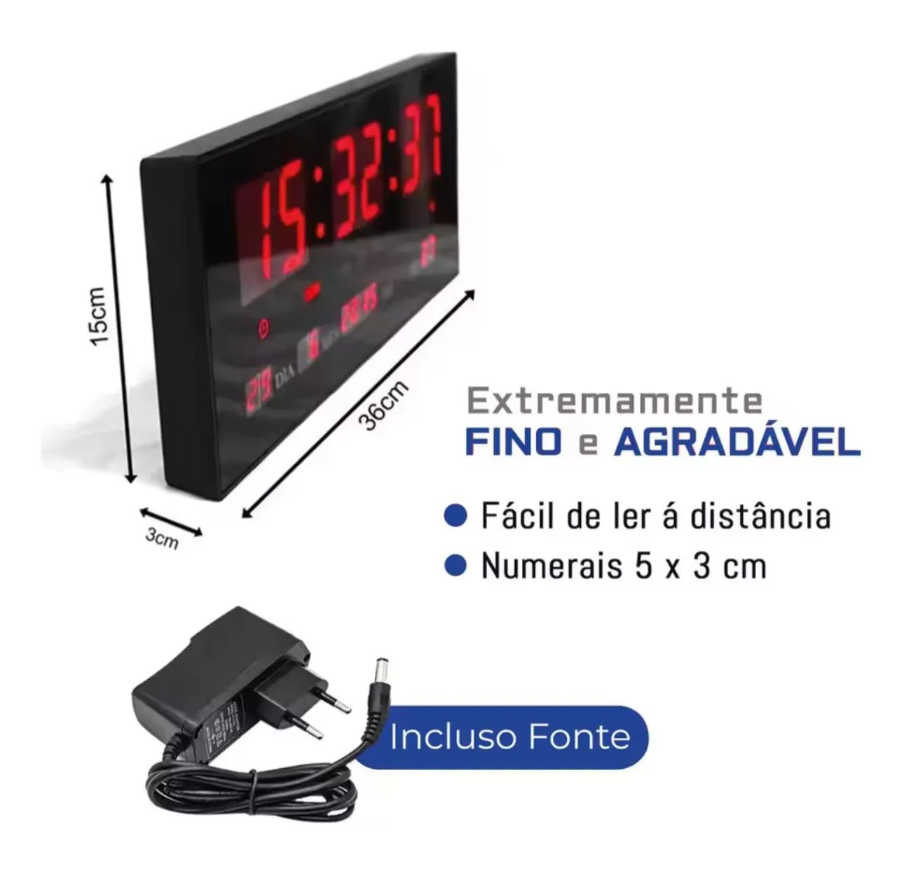 Relógio de Parede Digital LED Grande com Termômetro - Foto 3