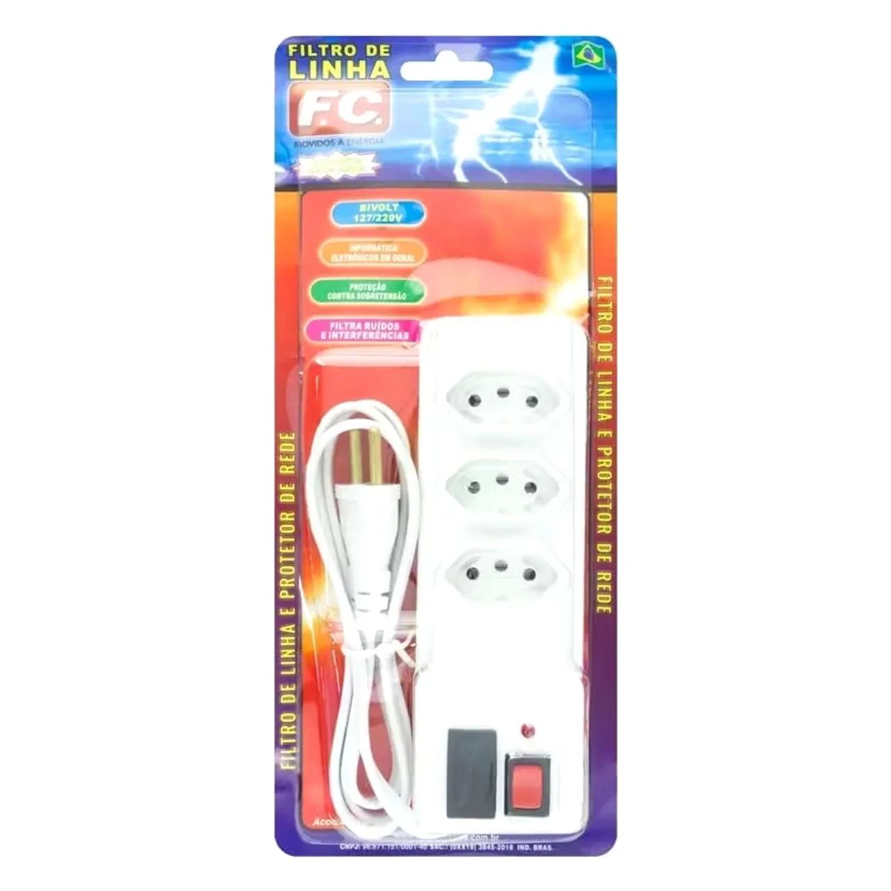 Extensão filtro de  elétrica com 4 tomada com fusível - Foto 3