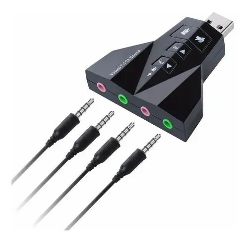 Adaptador Usb Placa De Som 7.1 Duplo 2 Microfones 2 Fones