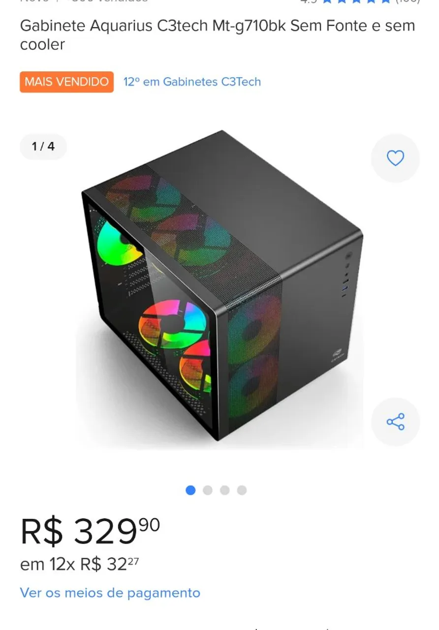 ACEITO OFERTA Gabinete Gamer C3Tech Aquarius MT-G710BK