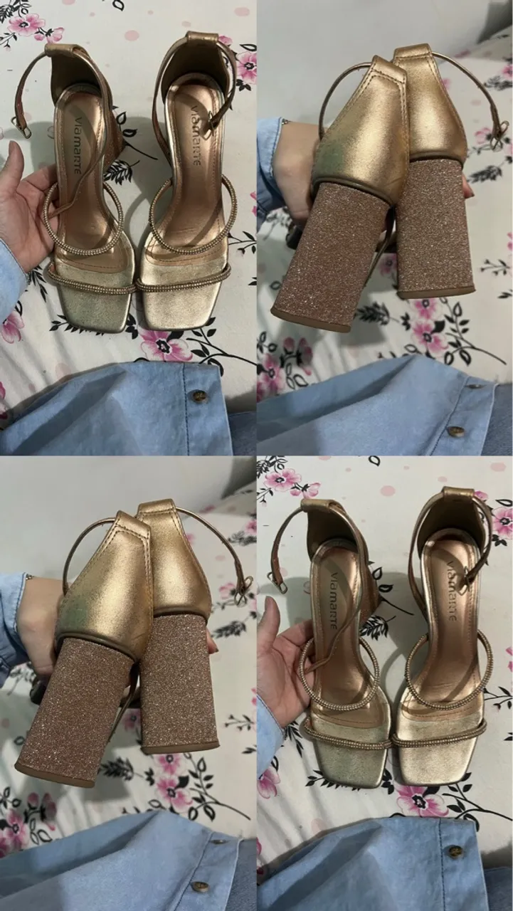 Sandália Feminina Via Marte Dourada Glitter