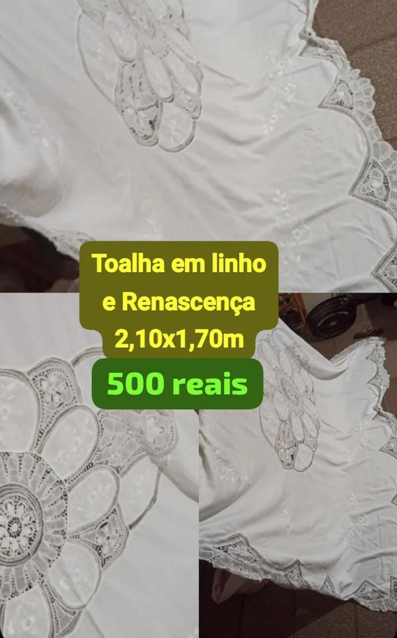 Toalha retangular em renascença e linho