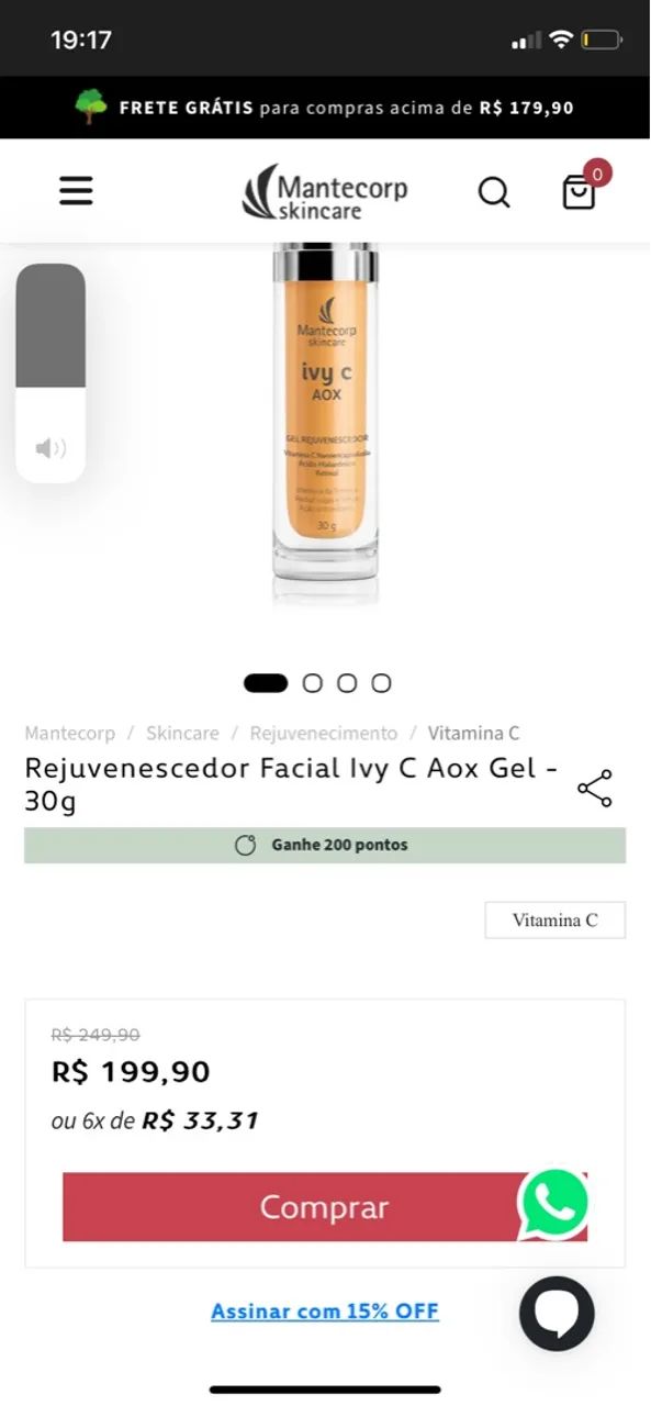 Rejuvenescedor Facial Ivy C Aox Gel - Mantecorp Skincare