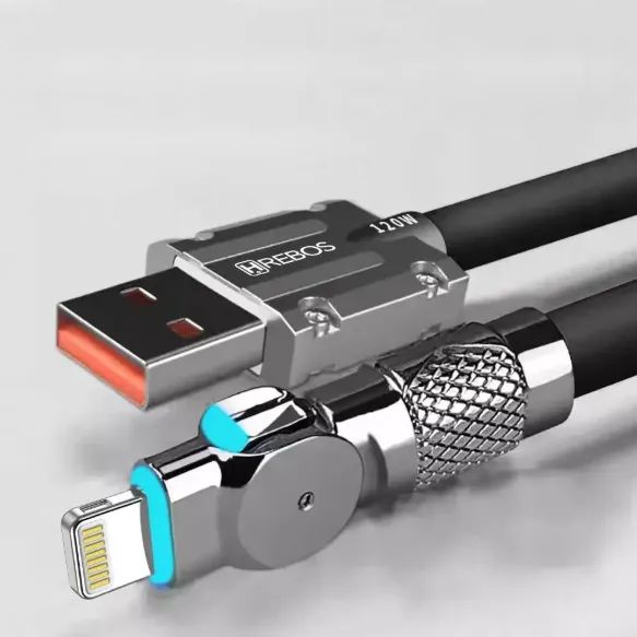 CABO IPHONE IPAD LIGHTINING X USB 1,00 MT ULTRA RESISTENTE TURBO 180 GRAUS HREBOS HS-570 - Foto 4