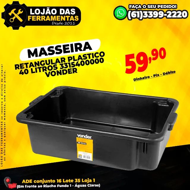 Masseira Retangular Plastico 40 Litros Vonder