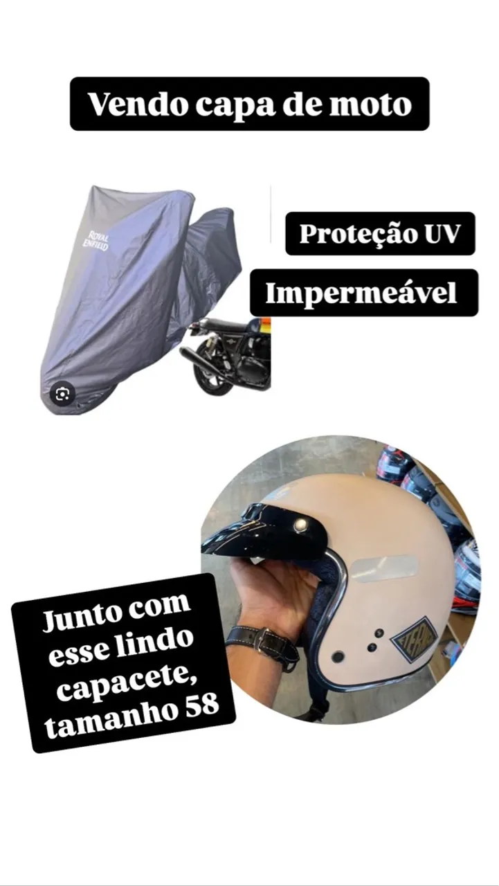 Capa de moto Royal Enfield + Capacete tamanho 58