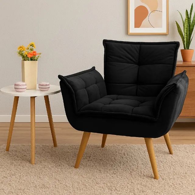 Poltrona Decorativa Veludo Preto - Entrega Rápida! 