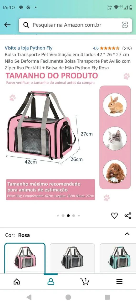 Bolsa de Transporte para Pet Python Fly Rosa