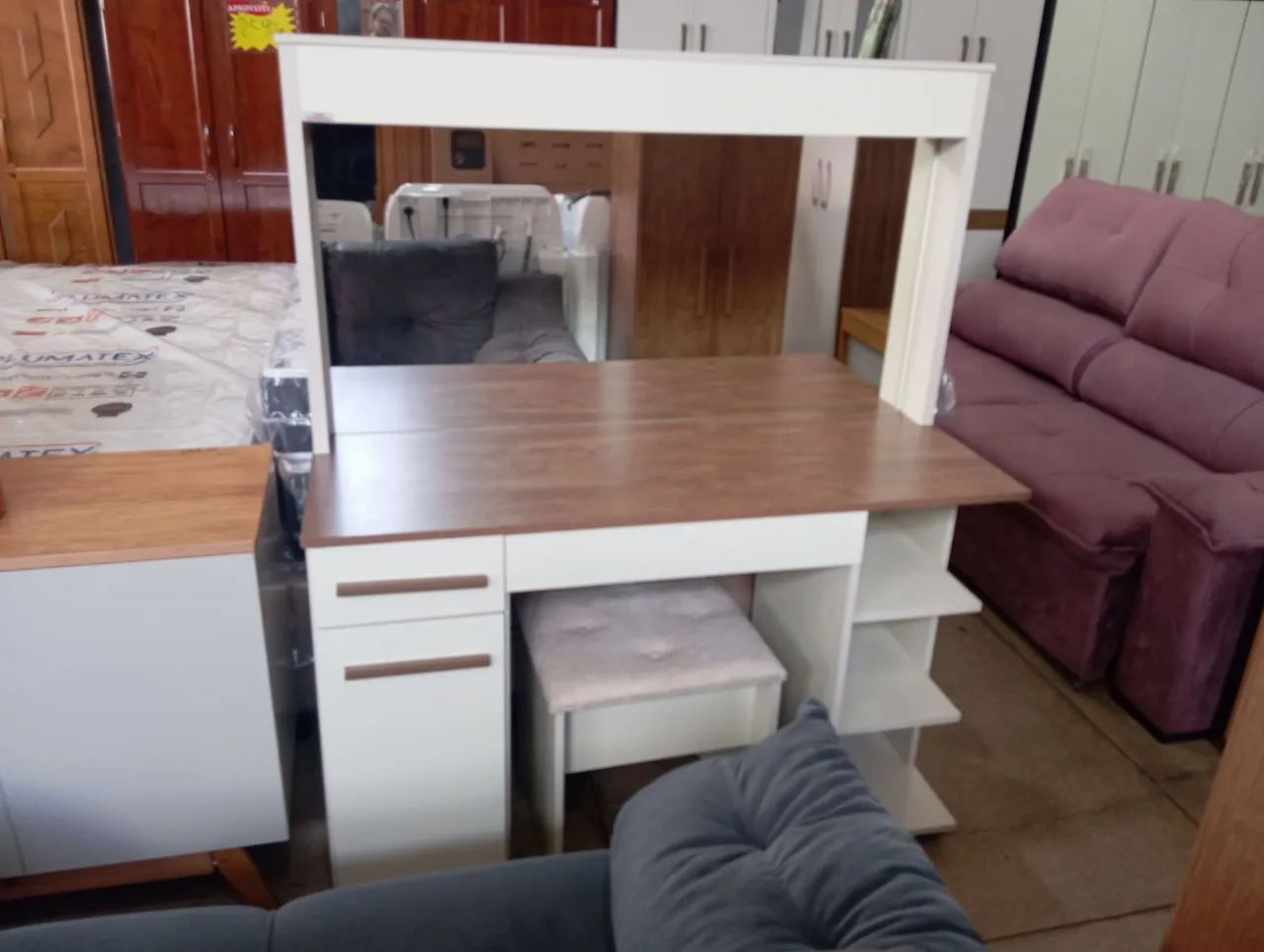 Penteadeira com Espelho e Gaveta - com banco 