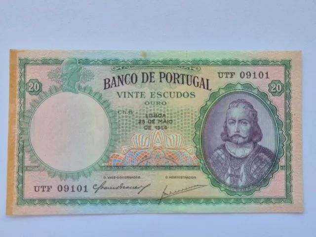 Cedúla Antiga. 20 Escudos Ouro. Banco De Portugal. 1954