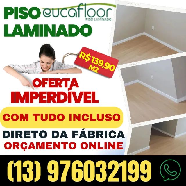 Piso Laminado Eucafloor Click DIRETO DA FÁBRICA INSTALADO Menor Valor em PRAIA GRANDE