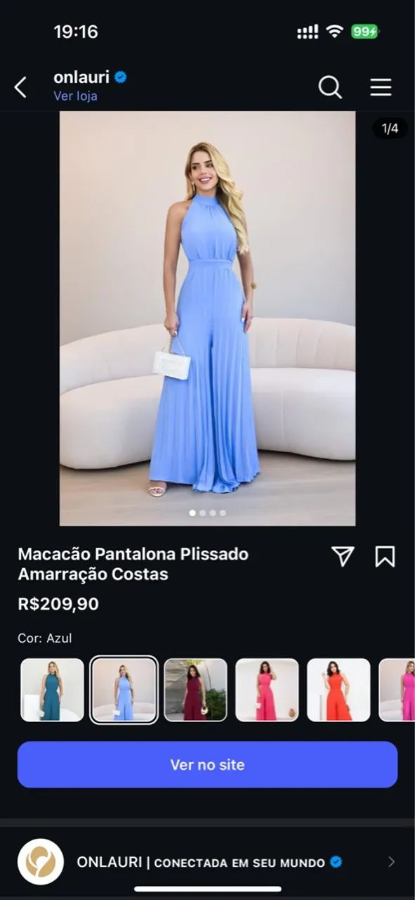 Macacão Pantalona Plissado Azul com Amarração - Foto 2