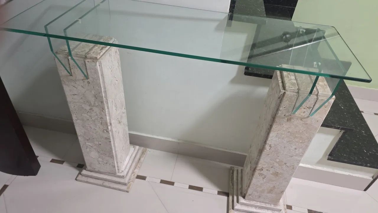 Aparador de vidro e pes de travertino marmore - Foto 2