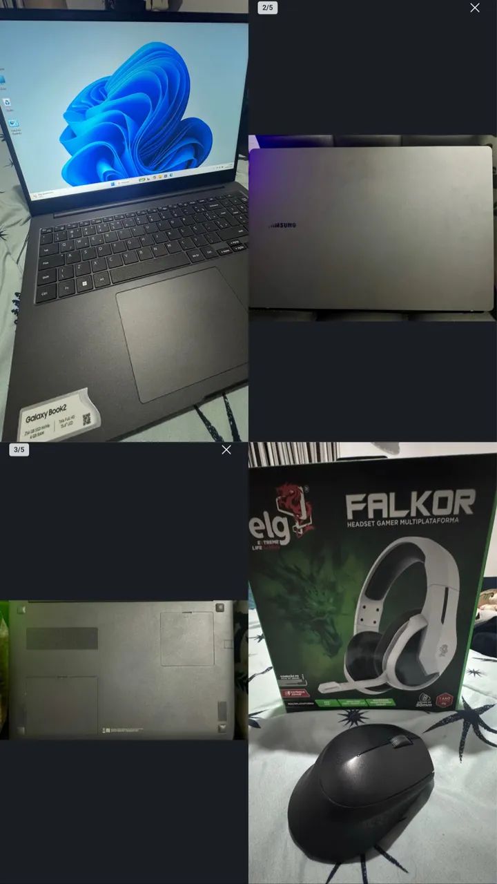 Notebook Samsung + Fone Gamer e Mouse