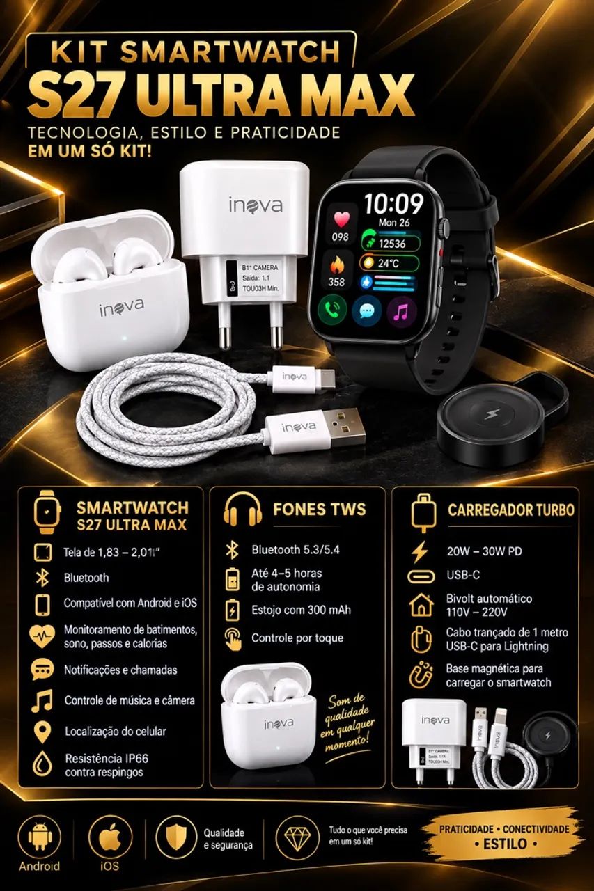 Kit perfeito Smartwatch + fone 