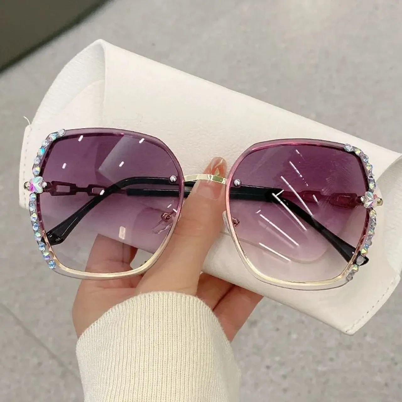 Óculo de sol feminino Luxo aro oversized - Foto 5