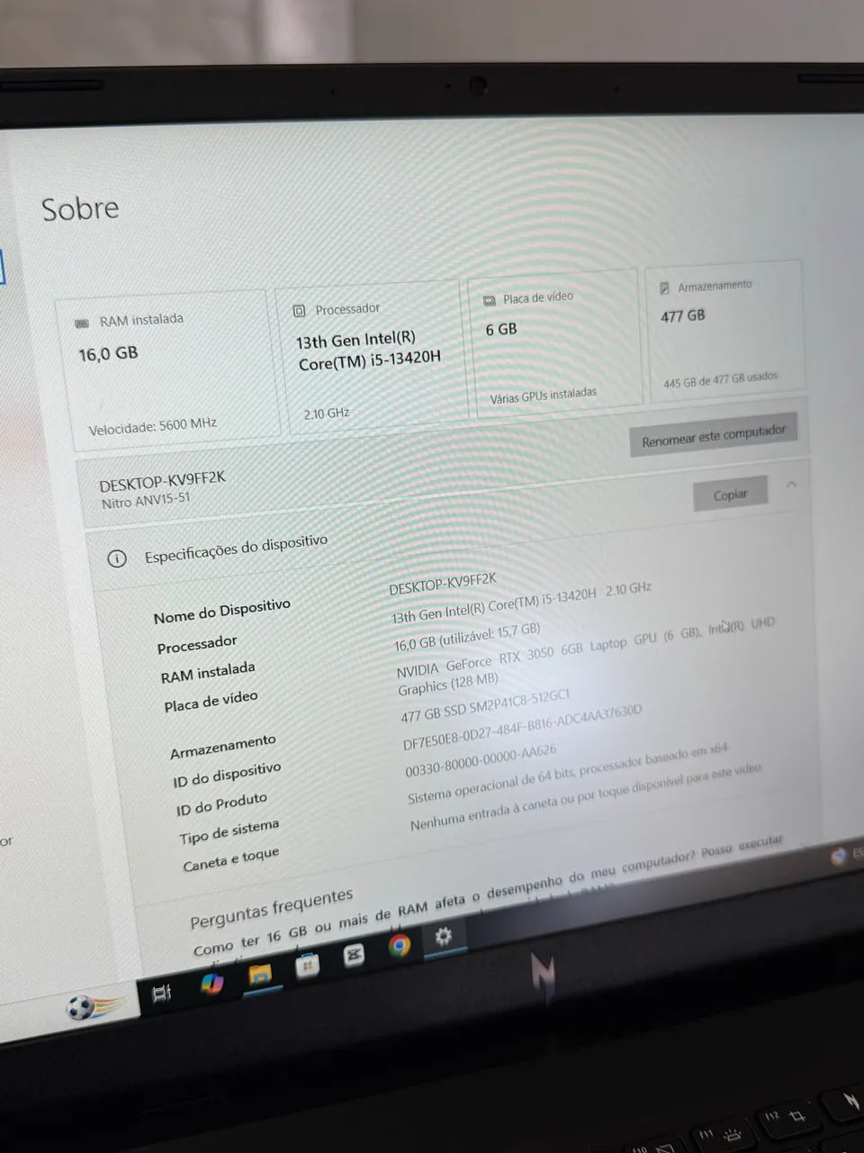 Notebook Acer Nitro V15 - Intel Core i5 (13ª Geração) | RTX 3050 - Foto 5