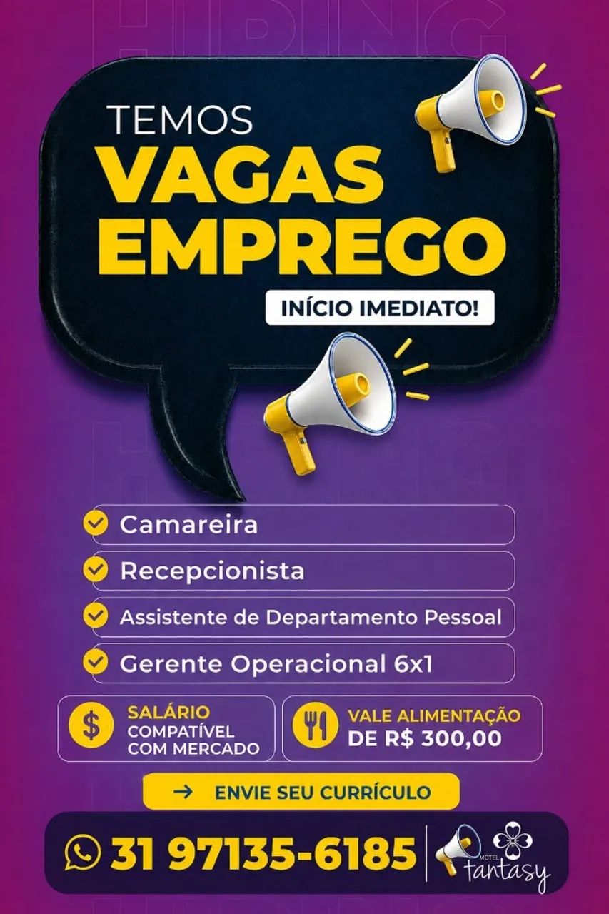 VAGAS DE EMPREGO - BELO HORIZONTE E CONTAGEM
