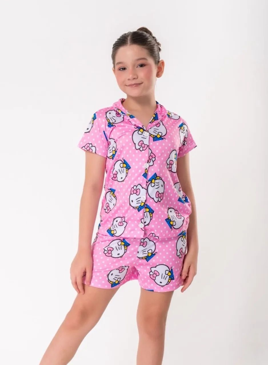 pijama americano infantil hello kitty bolinhas rosa  - Foto 4