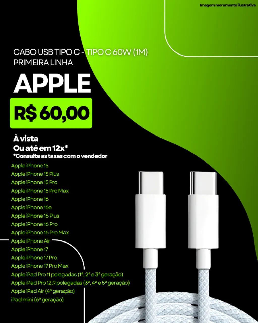 CABO USB TIPO C - TIPO C 60W 1 METRO