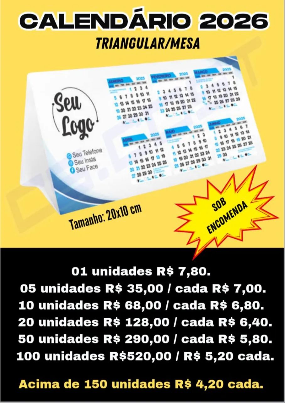 Calendário de mesa triangular personalizado 