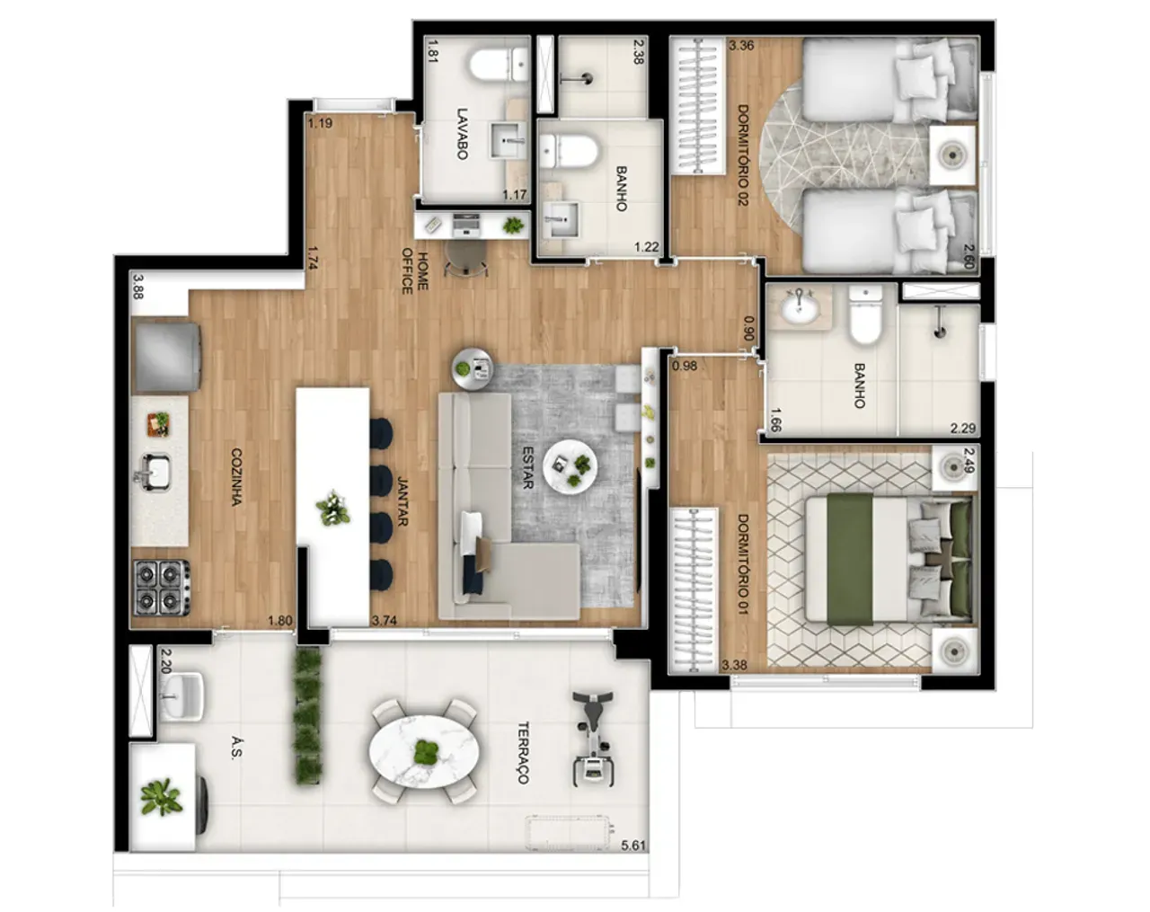PLANTA 74m²