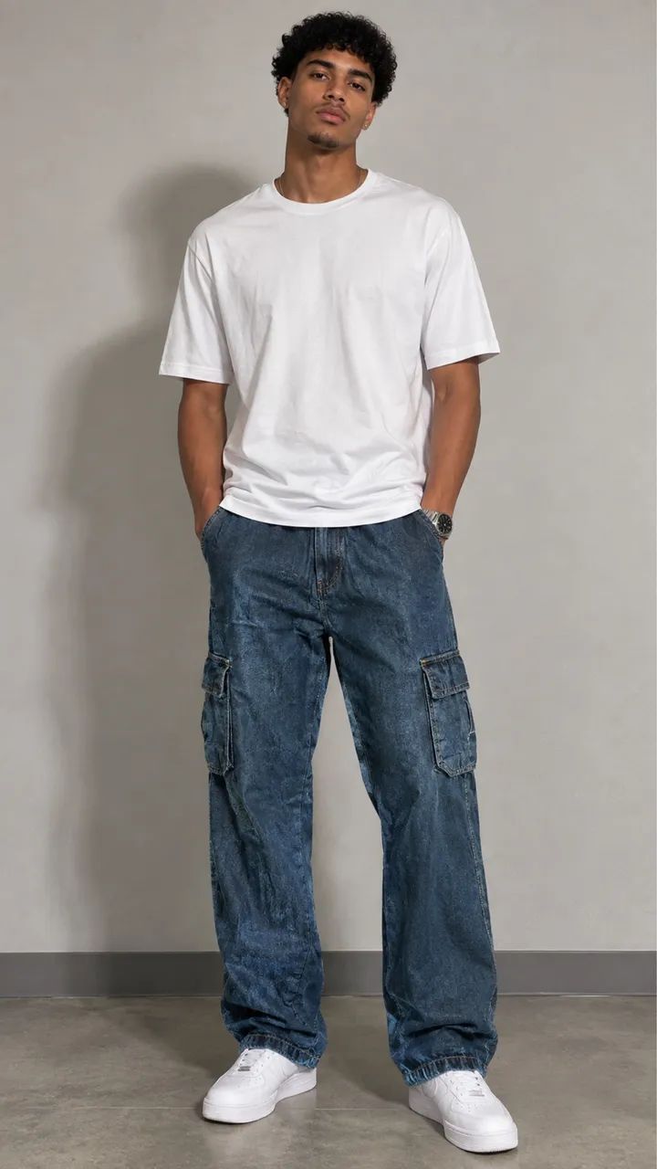 Calça Cargo Jeans Escura