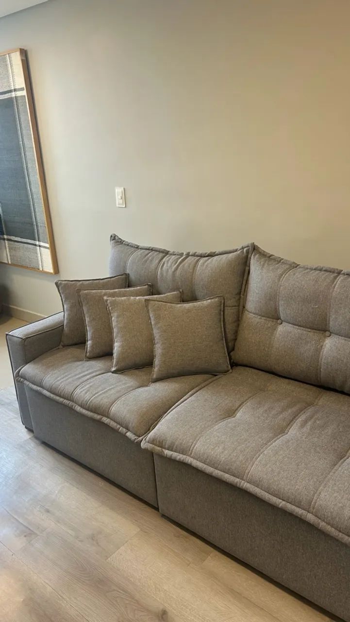 Sofá retrátil 2 Lugares Cinza em Linho - Elegante e Conservado - Foto 2