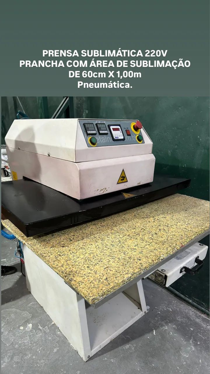 RENSA SUBLIMÁTICA 220V PRANCHA COM ÁREA DE SUBLIMAÇÃO DE 60cm X 1,00m PNEUMÁTICA METALNOX 