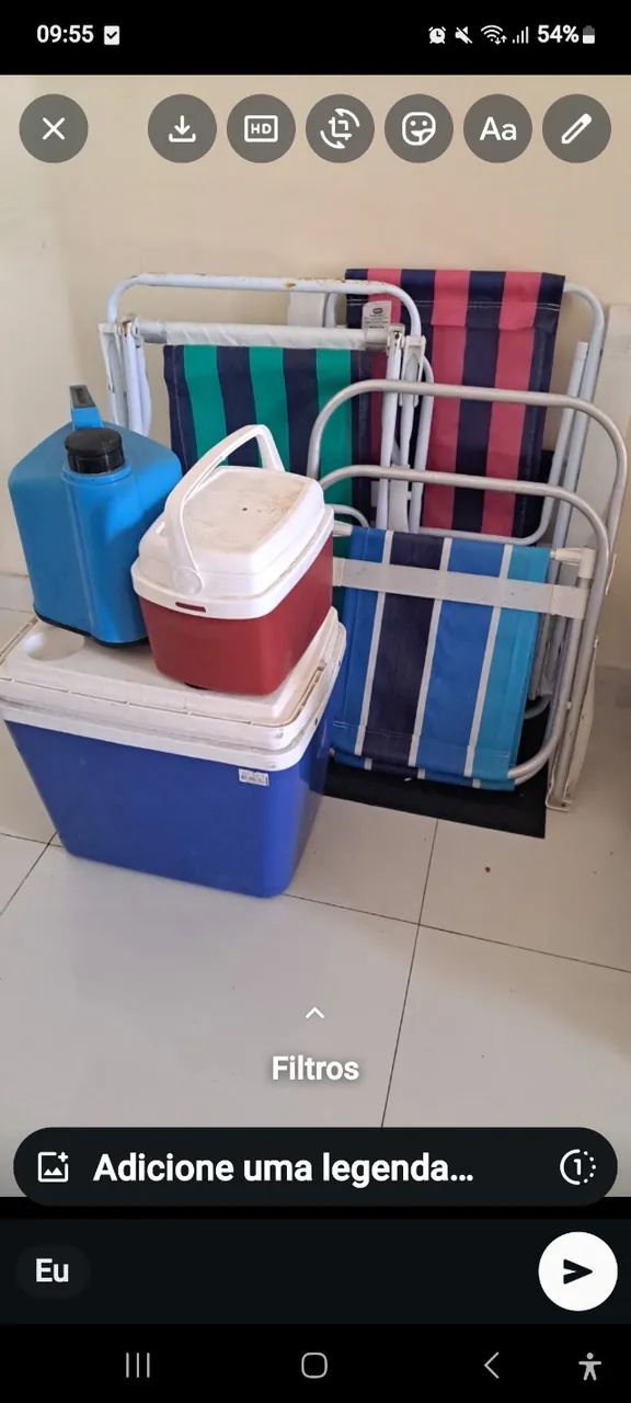 Conjunto cadeirasde praia,cooler e garrafa termica