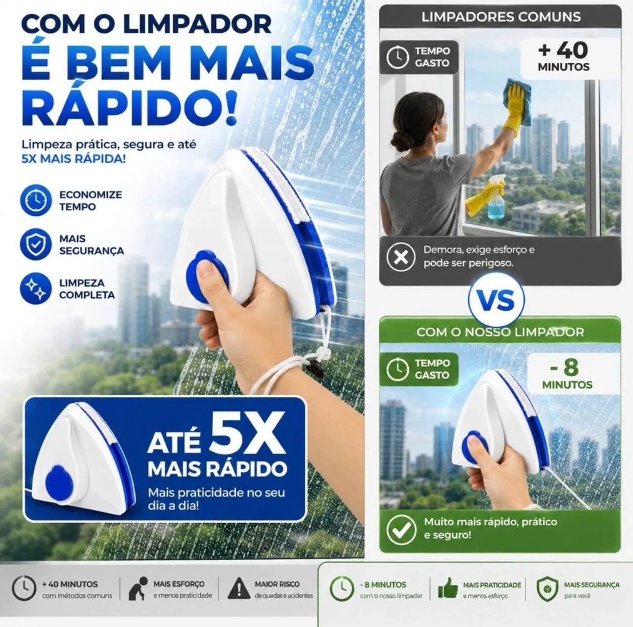 Limpador de Vidro Magnético Dupla Face com Ímã <br> - Foto 4
