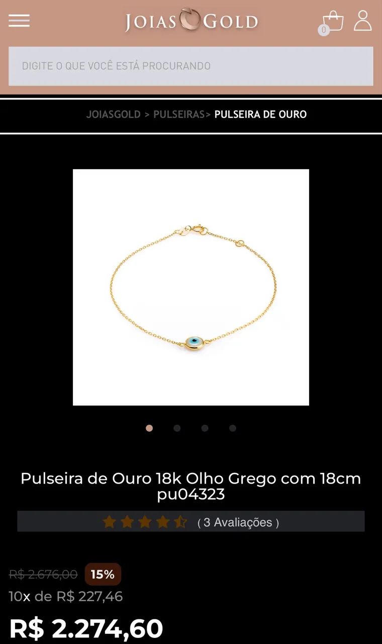 Pulseira olho grego 18 k