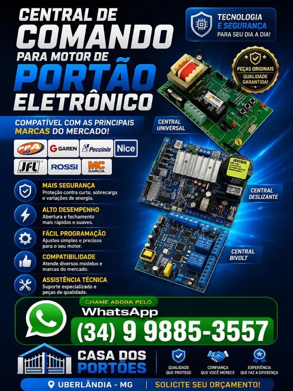 Placas de Comando para motor de portão eletrônico. 
