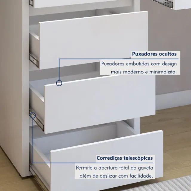 Escrivaninha Penteadeira Branca Branco Berlim 5 Gavetas - Foto 2