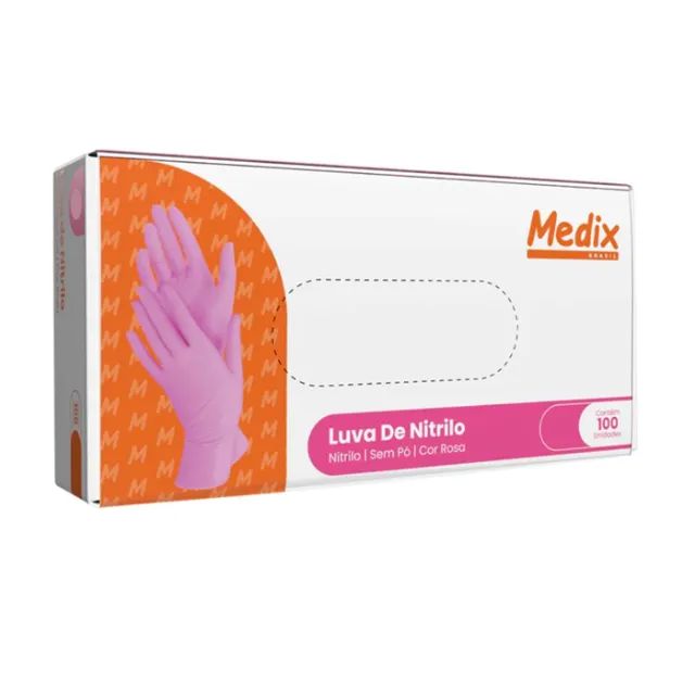 Luva Nitrilo Rosa sem Pó cx/100 ( PP - P - M) - Foto 2