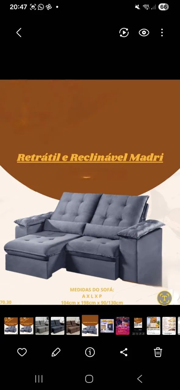 Sofá Retrátil Reclinável MADRI - Foto 2
