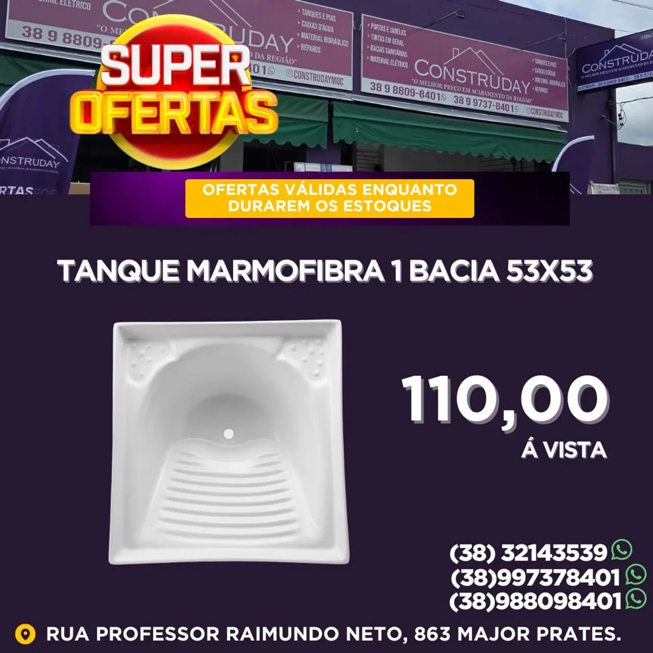 Tanque de 1 Bacias de Marmofibra 53x53