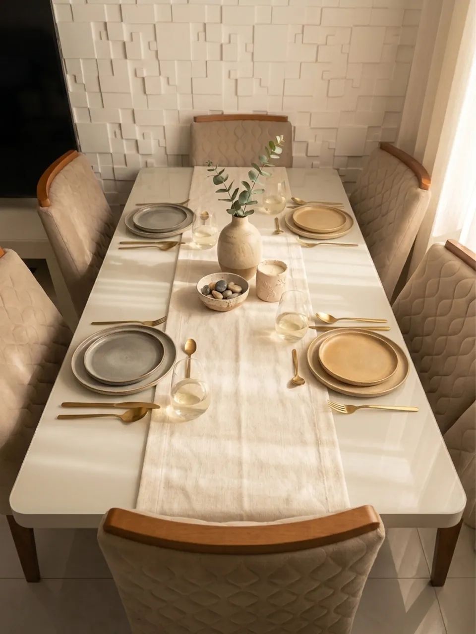 Mesa de jantar com tampo de vidro e cadeiras estofadas em perfeito estado - Foto 5