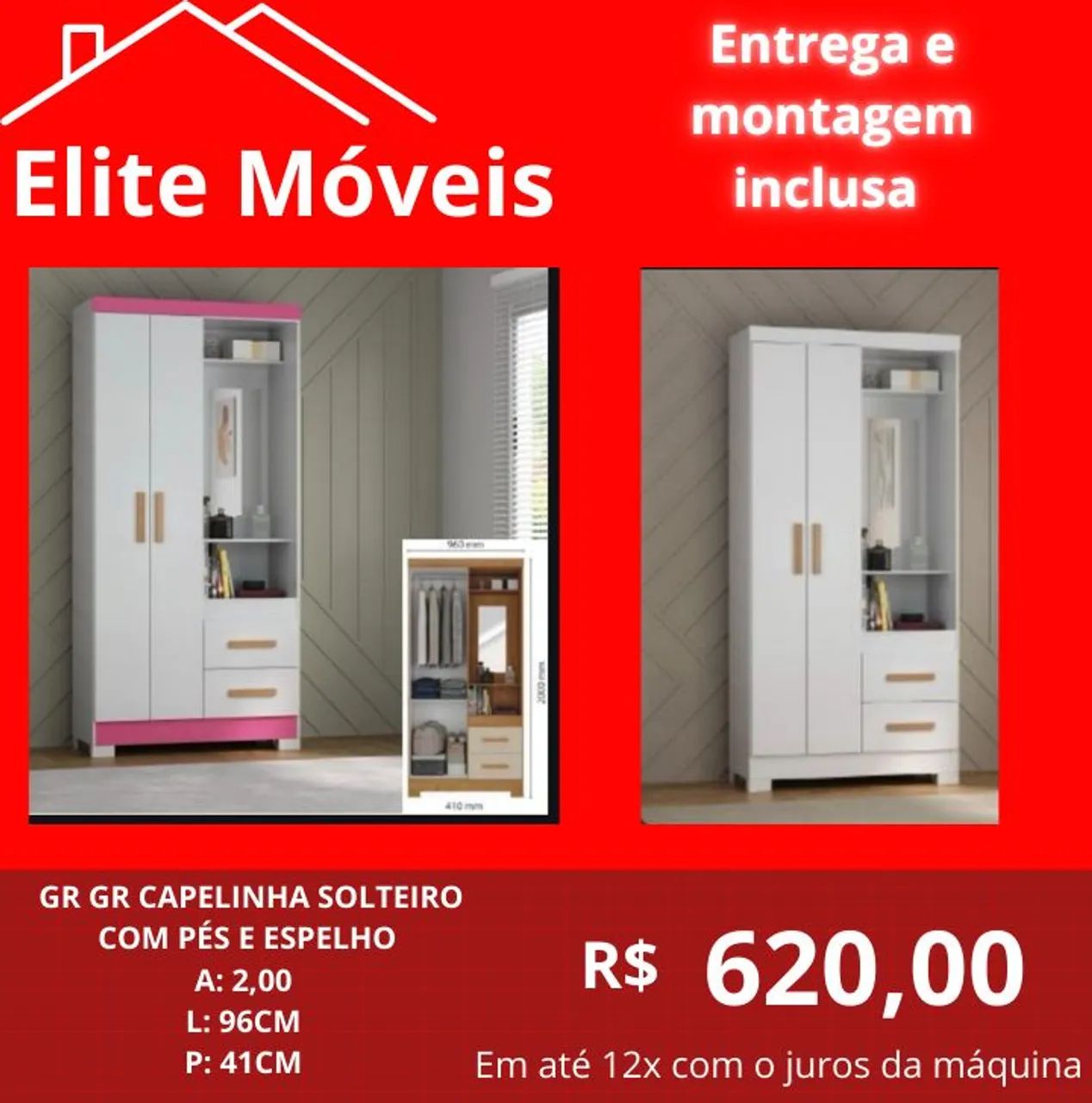 Guarda-Roupa Novo na caixa Com a montagem e a entrega. 