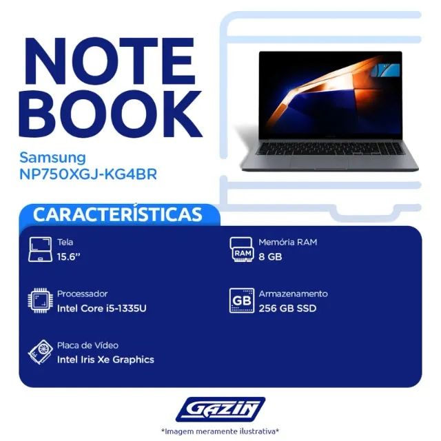 SAMSUNG GALAXY BOOK 4 i5 13a GERAÇÃO - (ACEITO IMPRESSORA 3D K1C