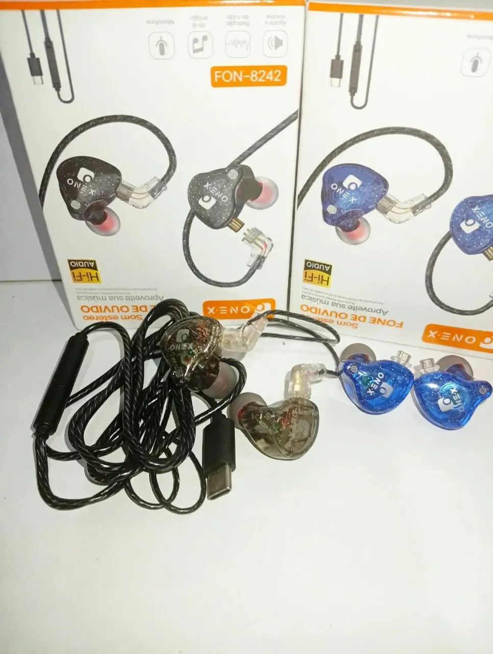 Fone Gamer ONE-X Intra-Auricular Com Microfone Tipo-C - Azul e Preto