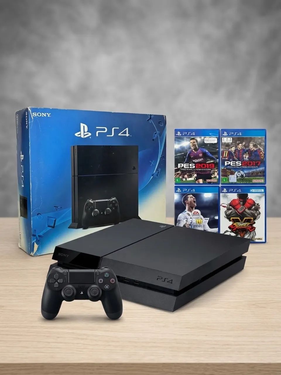その他 PS4 PlayStation 4 Fat 500GB Jet Black - Completo na Caixa + Controle +
