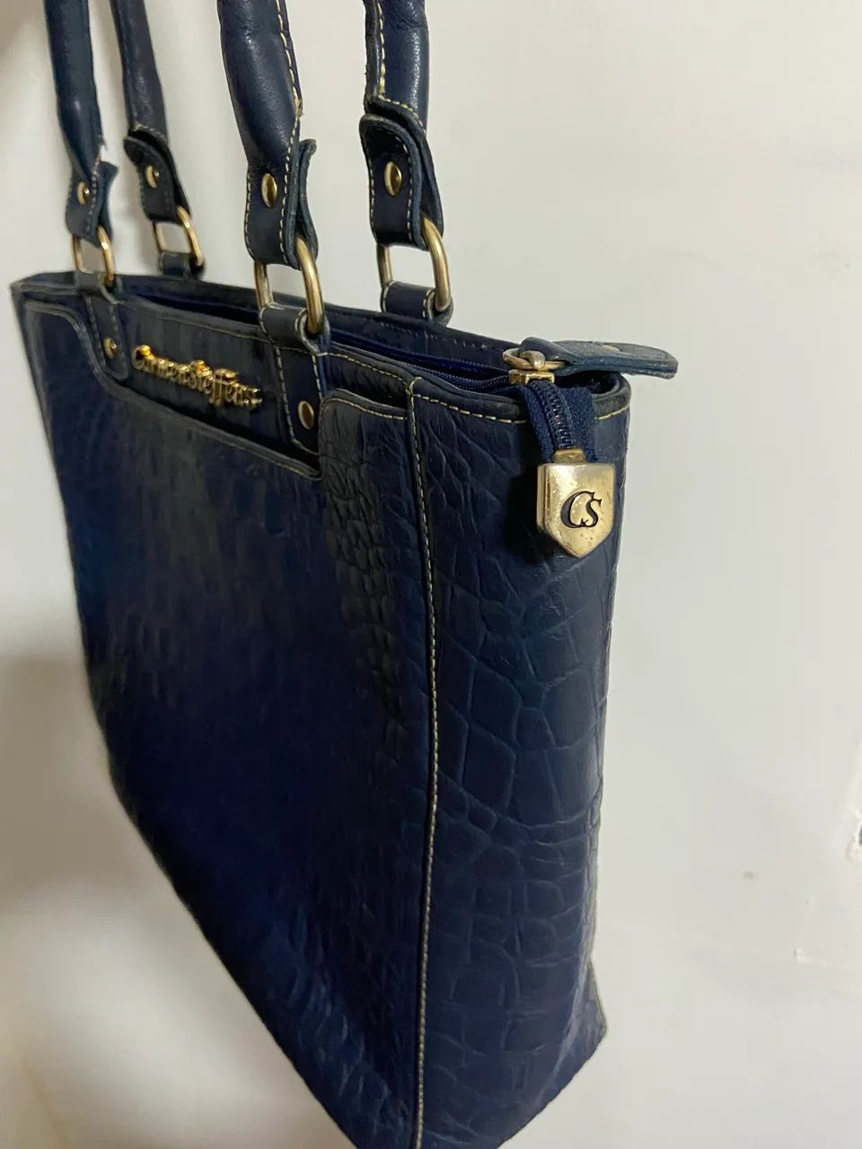 Bolsa Carmen Steffens Original Couro Azul Marinho - Foto 3