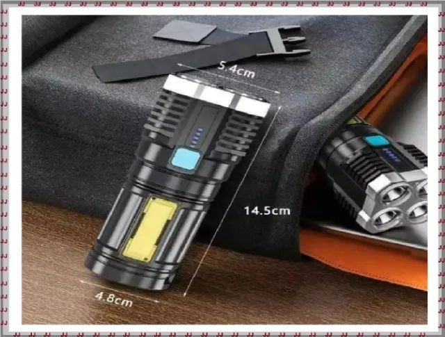 Lanterna Led Prova D'água 4 Núcleos Potente Usb Recarregável - Foto 3