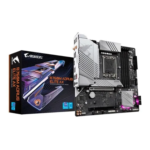 Placa Mãe 1700 12ª, 13ª, 14ª Geração Gigabyte B760M Aorus Elite Ax, Ddr5 192Gb, Dp, Hdmi,