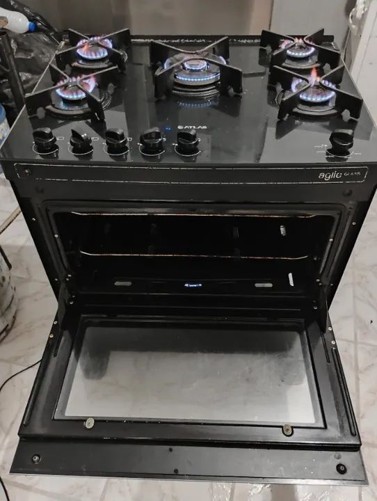 Fogão Atlas 5 Bocas preto Atenas Glass com Acendimento automático - Bivolt - Foto 5
